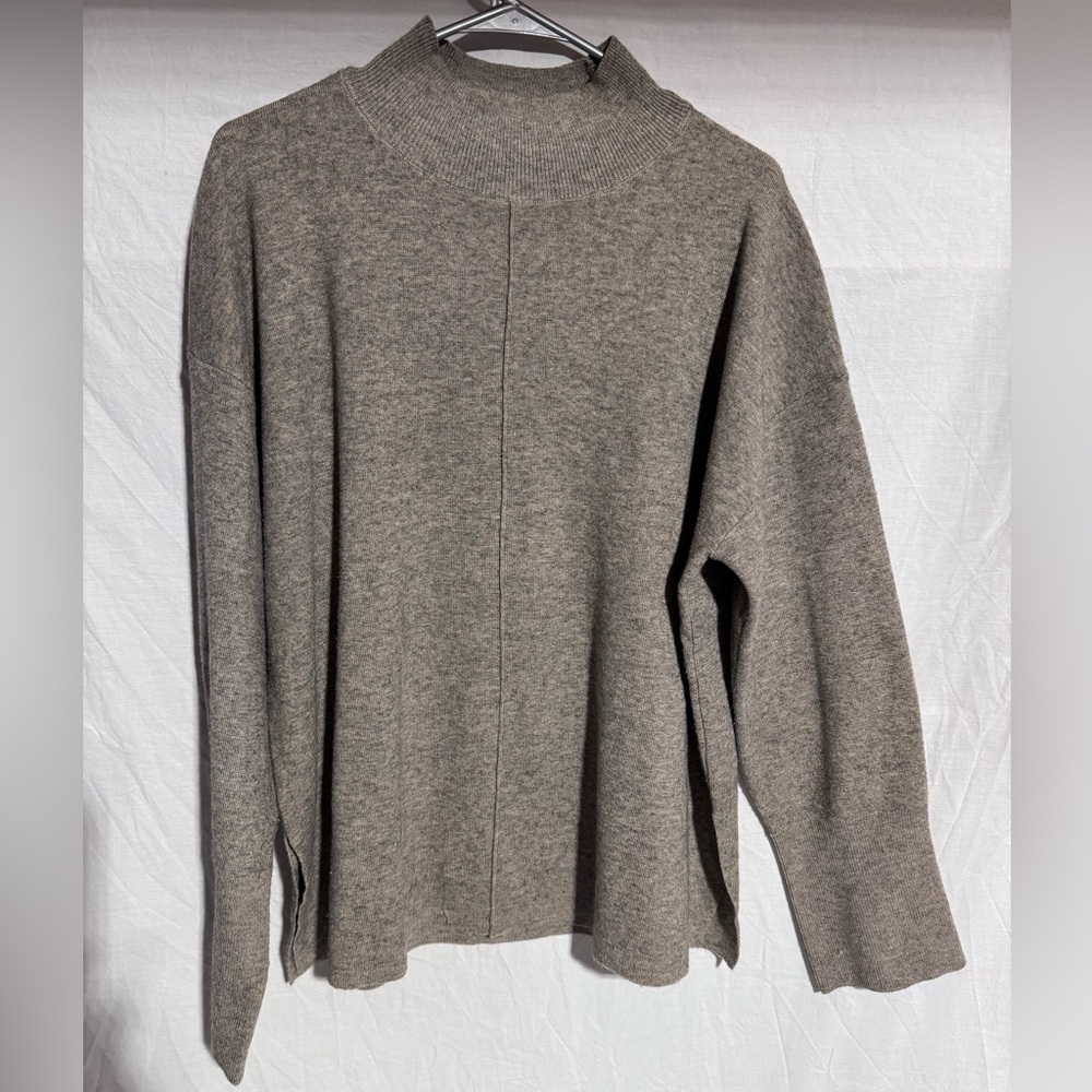 Magaschoni tan mock neck knit split hem sweater Size XL